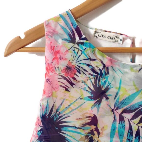 Tropical Floral Overlay Mini Dres Size Small - Picture 4 of 4